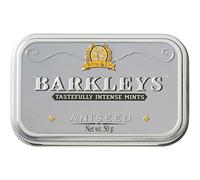 Barkleys Grey Candy Anis. Pack de 6 canettes. Chaque boîte contient 50 grammes de dragées d'anis. Sans dérivés du lait, gluten, œufs. Convient aux végétariens et aux végétaliens