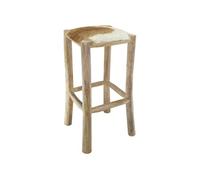 Vidaxl Tabouret De Bar Cuir Véritable Et Bois De Teck Solide Multicolore