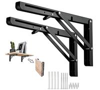 Barley Ears Équerre Pliante 400mm, 2 Pièces Étagère Murale Pliante Noir Support Console Pliable en Métal, Equerre pour Etagere Murale, Cadre de Support d'Étagère de Garage, Charge Max 80kg