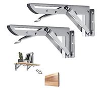 Barley Ears Équerre Pliante 400mm, 2 Pièces Étagère Pliante en Acier Inoxydable Support Console Pliable Equerre pour Etagere Murale, Cadre de Support D'étagère de Garage Charge Max 80kg
