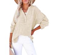Barleybeam - Chemise décontractée à manches longues et col en V pour femme - Chemisier surdimensionné uni pour l'automne 2025, abricot, M
