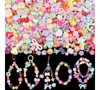 Barlone Breloques en perles acryliques - Mélange de couleurs - Pendentif avec cœur, papillon, ours, étoile, nœud, pour la fabrication de bracelets Kawaii, chaînes de téléphone portable DIY