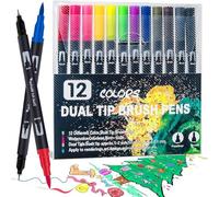 Barlone Dual Brush Pen Lot de 12 feutres épais et fins pour adultes et enfants, mandala, feutres à double fibre 1-2 mm/pointe fine 0,4 mm