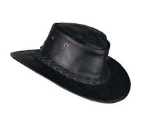 Barmah Hats Chapeau en cuir Foldaway Bronco cuir de bœuf noir L