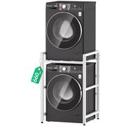 BARMAKET Étagère Machine à Laver, Meuble Machine à Laver avec 3 Hauteurs Réglables,Capacité de Charge 300 kg, Meuble de Rangement Machine a Laver et Sèche-Linge 73x66x105cm Blanc