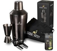 BARMINGO Shaker Cocktail Kit | 5 Pièces, Volume de 500 ML, Noir Métallisé | Shaker Cocktail INOX avec Accessoires de Bar | Set Barman Cocktail Shaker | Kit Cocktail Professionnel