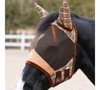 BARN & STABLE Masque anti-mouches en maille fine avec oreilles - Léger - Protection UV - Grand espace pour les yeux 3D - Bordure en polaire douce - Sangles réglables - Sable - Bleu marine - Taille L