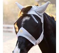 BARN & STABLE Masque anti-mouches respirant en maille résistante à la déchirure pour chevaux avec bords en polaire douce et sangles tactiles réglables - Masque équin avec oreilles