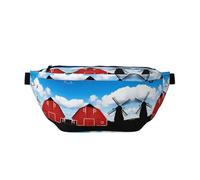 Barn Windmill Farm Sac banane de course à pied sans rebond pour salle de sport, sac banane étanche avec sangle réglable