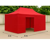 Barnum pliant 3x6m aluminium Excellence Pro rouge avec parois - armature 45 mm - toile polyester imperméable 320 g/m²