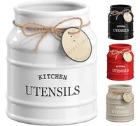 Barnyard Designs Porte-ustensiles en céramique pour comptoir de cuisine, décoration de comptoir rustique, organisateur de campagne française pour ustensiles de cuisine, blanc, 15 x 17 cm