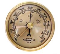 Baromètre à cadre en métal avec manomètre mécanique et horloge pour la surveillance de la météo domestique, mesurer les changements de pression atmosphérique et le temps avec design durable (doré)