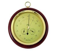 Baromètre combinée avec thermomètre et un hygromètre, véritable acajou bois, Ø 200 mm