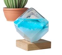 Baromètre Météo Verre Tempête - Prévisions Atmosphériques Cube Décoratif Intérieur Station Climatique Bureau Table Objet Transparent Bleu Base Moderne Observation Décoration Ambiance Design3D
