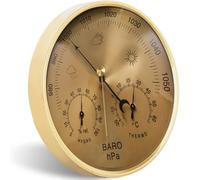 Baromètres pour le mur de la maison | Baromètre, manomètre barométrique de 5, 2 pouces, baromètre météo mécanique avec trou suspension, thermomètre et hygromètre à échelle claire, doré