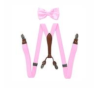 BaronHong Bretelles Noeud Papillon Ensemble pour Femmes Hommes 1 Pouce de Large en Forme de Y avec 4 Clips Bretelles Réglables pour Mariage Événements Formels (Rose, M)