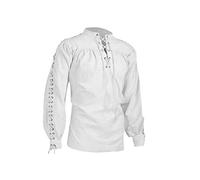 BaronHong Chemise de Pirate pour Homme Viking Steampunk rétro Renaissance médiéval Gothique Victorien Costume d'halloween (Blanc, M)