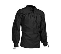 BaronHong Chemise Pirate Homme Viking Steampunk Rétro Renaissance Médiévale Gothique Victorien Halloween Costume (Noir,5XL)