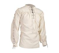 BaronHong Chemise Pirate Homme Viking Steampunk Rétro Renaissance Médiévale Gothique Victorien Halloween Costume (Beige,4XL)