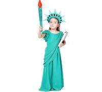 BaronHong Costumes d'Halloween, costumes cosplay statue américaine de la liberté pour enfants, robes de fête pour filles grecques antiques (vert, M)