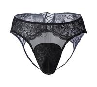 BaronHong Culotte Gainante pour Hommes avec Cache-Sexe en Dentelle Taille Réglable pour Crossdresser, Travesti, Transgender, Noir , M
