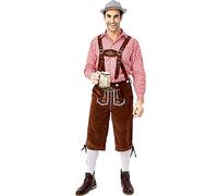 BaronHong Ensemble de Costumes Bavarois Oktoberfest allemands de Men pour Halloween Dress Up Party et fête de la bière (Rouge-Brun, 2XL)