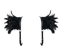 BaronHong Épaulière gothique naturelle en plumes avec ceinture pour costume d'Halloween adulte, Noir , M