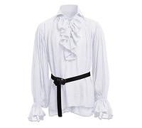 BaronHong Hommes Pirate Chemise Vampire Renaissance Victorien Steampunk Gothique À Volants Médiéval Halloween Costume Vêtements (Blanc, XL)