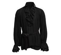 BaronHong Hommes Pirate Chemise Vampire Renaissance Victorien Steampunk Gothique À Volants Médiéval Halloween Costume Vêtements (Noir,5XL)