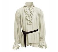BaronHong Hommes Pirate Chemise Vampire Renaissance Victorien Steampunk Gothique À Volants Médiéval Halloween Costume Vêtements (Beige, 2XL)
