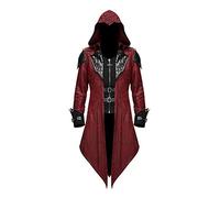 BaronHong Hommes Steampunk Gothique À Capuche Veste En Cuir Manteau Halloween Cosplay Stage Performance Costume (Rouge, S)
