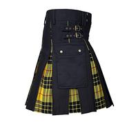 BaronHong Kilt pour Homme Utilitaire écossais Traditionnel Highland Tartan plissé Boucle Sangles Costume Kilts avec Poches Cargo