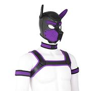 BaronHong Kit de masque intégral en néoprène pour chien, masque de capuche pour chiot avec collier et sangle et sous-vêtement (violet, M)