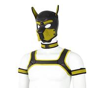 BaronHong Kit de masque intégral en néoprène pour chien, masque de capuche pour chiot avec collier et sangle et slip de sous-vêtements (jaune, M)