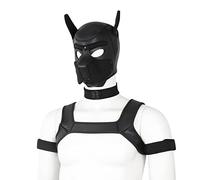 BaronHong Kit de masque intégral pour chien en néoprène, masque de capuche pour chiot avec collier et sangle et sous-vêtement (noir, M)