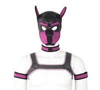 BaronHong Kit de masque intégral pour chien en néoprène, masque de capuche pour chiot avec collier et sangle et sous-vêtement (rose, M)