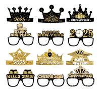 BaronHong Lot de 12 paires de lunettes de Saint-Sylvestre 2025 - Accessoires de fête - Œil de décorations (noir et or, taille M)