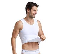 BaronHong Mens Compression Shirt Slimming Body Shaper Vest Workout Tank Tops Abs Abdomen Undershirts (White, XL)