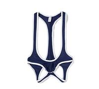 BaronHong Mens Mesh Respirant Justaucorps Singlet Underwear See Through One-Piece Jumpsuit Suspender Jockstrap(Marine,XL)