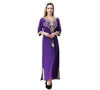 BaronHong Musulman Islamique Arabe Lady Robe à Manches Demi Thobe Abaya Applique Déco (Violet, 3XL)