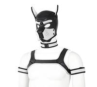 BaronHong Néoprène Dog Kit de masque intégral pour tête de chien, masque de capuche pour chiot avec collier et sangle et sous-vêtement (blanc, M)