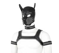 BaronHong Néoprène Dog Kit de masque intégral pour tête de chien, masque de capuche pour chiot avec collier et sangle et sous-vêtement (gris, M)