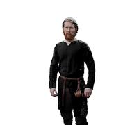 BaronHong Renaissance Chemise à manches longues Odin Moyen-Âge Viking LARP Sous-tunique pour homme Costume vintage Cosplay du 17ème siècle, Noir , XL