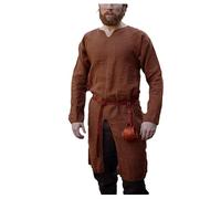 BaronHong Renaissance Chemisier à manches longues Odin Moyen-Âge viking LARP Sous-tunique 17ème siècle Costume Vintage Cosplay Homme, marron, XXXL