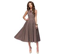 BaronHong - Robe de soirée Tutu en Soie imprimée à Pois et à Encolure Ras du Cou (Marron, S)