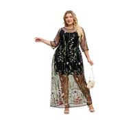 BaronHong Robe en Satin sans Manches à Manches Longues en Dentelle