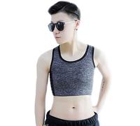 BaronHong Tomboy Trans Lesbian Coton Poitrine Classeur Plus Size Court Débardeur avec Bande élastique Plus Forte (darkgray, S)