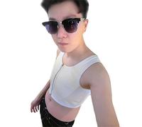 BaronHong Tomboy Trans Lesbian Moyen Zipper Corset de poitrine Corset Court Débardeur (fibre de charbon de bambou) (blanc, 2XL)