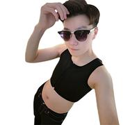 BaronHong Tomboy Trans Lesbian Moyen Zipper Corset Poitrine Corset Court Débardeur (fibre de charbon de bambou) (noir, S)