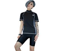 BaronHong Women Lesbian Tomboy Zip Up Chest Binder Ensemble de Bain de secage Rapide + Pantalons de Bain (Noir, XL)